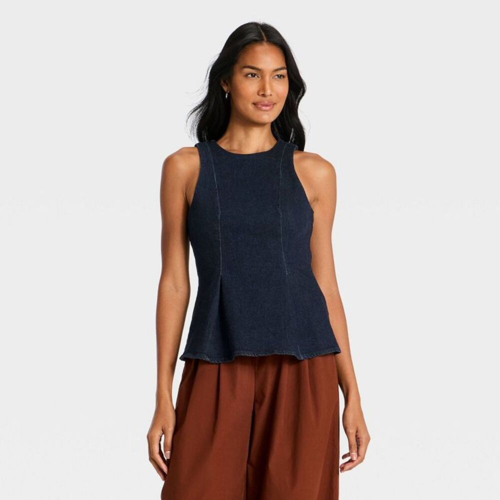 Women's Denim Peplum Top - A New Day Indigo XL